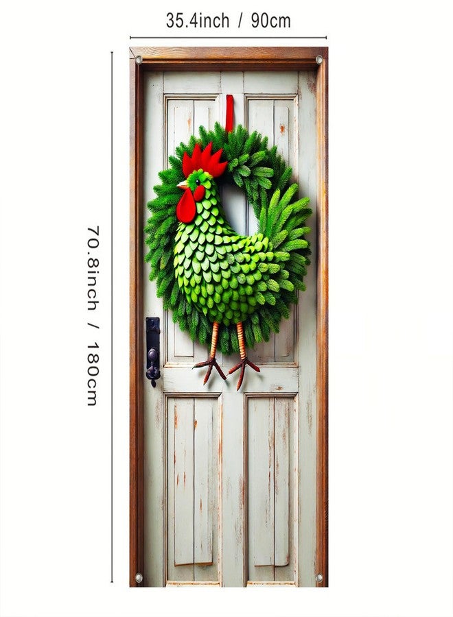 IVN Festive Rooster Door Cover 35x71 Inch Double Sided Unique Door Decoration with Green Pine, Rooster Shape & Red Accents for Indoor Outdoor Porch Holiday Home Decor - Image 3